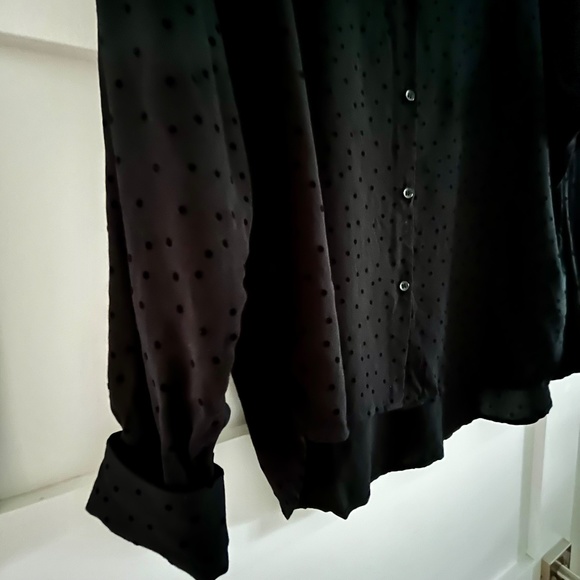 NWT Zara Black Velvet Dot Stripe Shirt Blouse - Size S - Picture 4 of 6